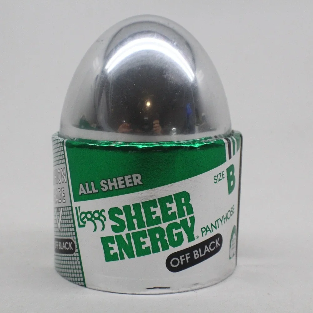 Vintage L'eggs Silver Egg Sheer Energy Pantyhose Off Black Size B Sheer Toe